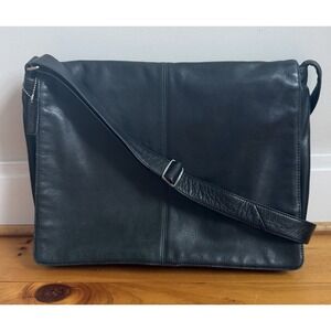 MORI Genuine Leather Messenger Bag Black Laptop Briefcase Crossbody Work Travel